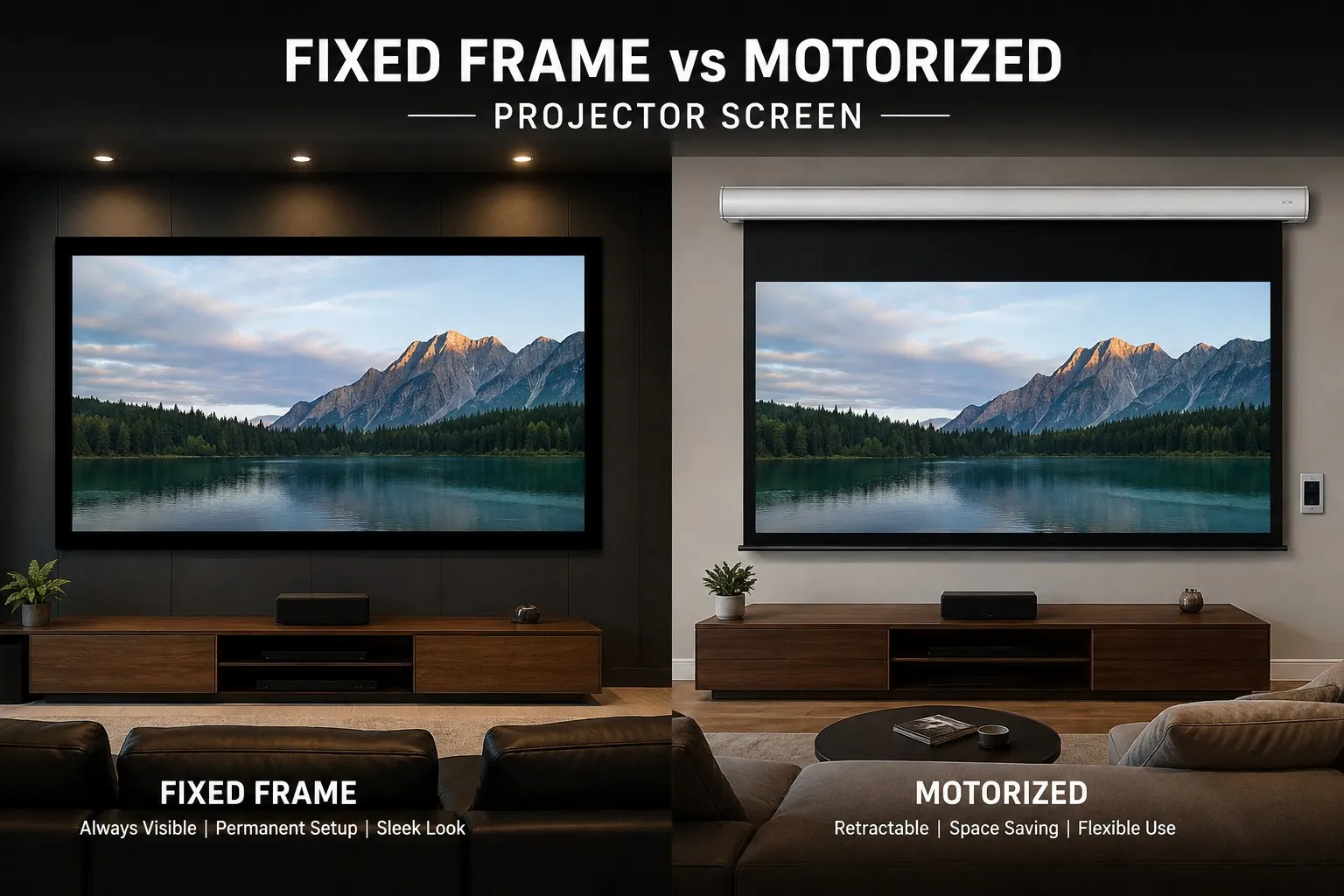 difference between fixed frame and motorized projector screen